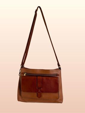 Fossil Kinley Medium Brown Pebbled Leather Crossbody Purse Brass Hardware